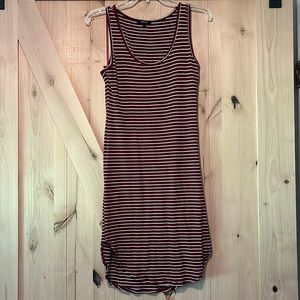 Burgundy Striped Jersey Ribbed Tank Bodycon Dress